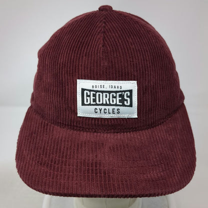 George's Cycles 5 Panel Red Hat One Size Corduroy Boise Idaho Slideback