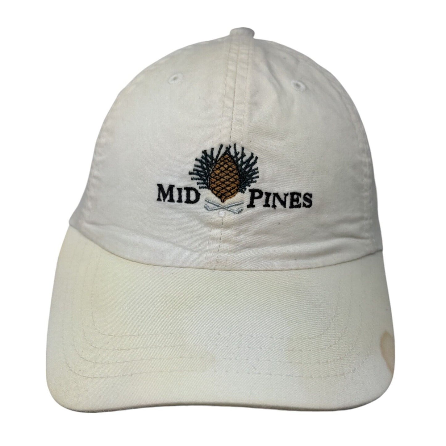 Mid Pines Strapback Hat Cream OSFA Adjustable Embroidered 6 Panel Imperial