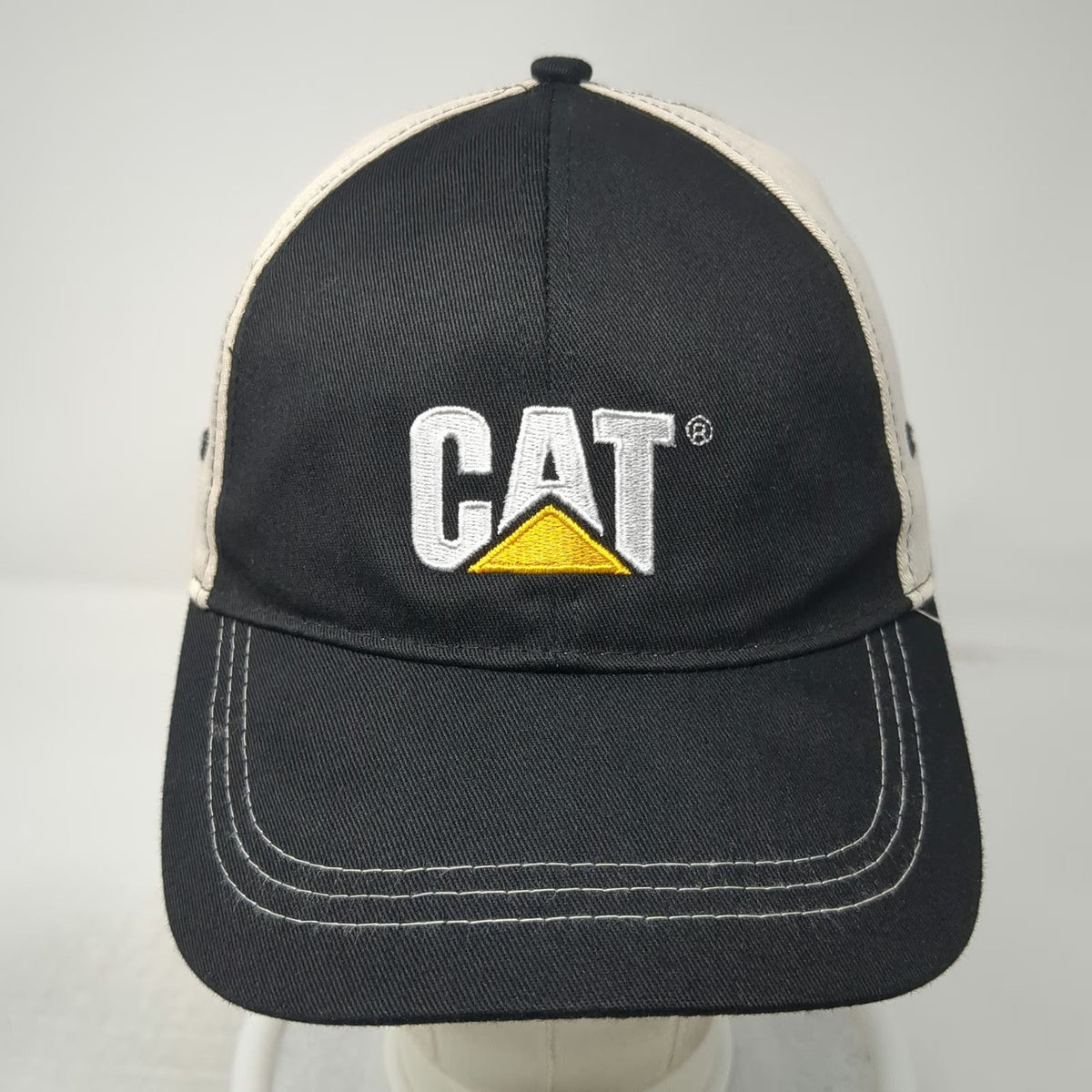 Caterpillar CAT Baseball Cap Black Beige One Size Contrast Stitch Logo Work Hat
