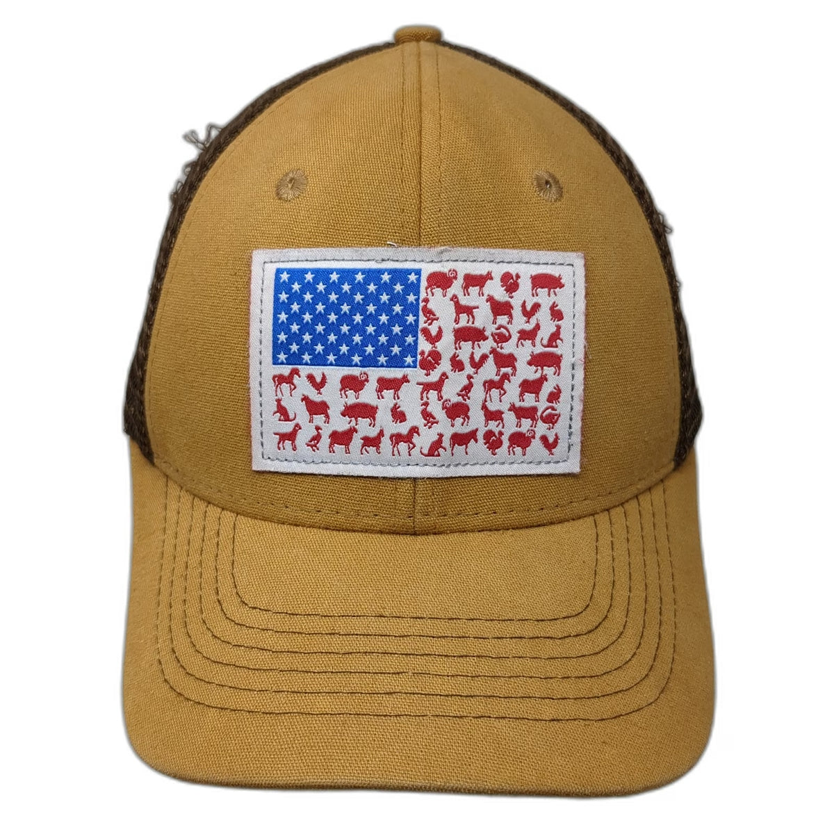 Arcadian Outfitters Trucker Hat Brown One Size Farm Animal American Flag Patch
