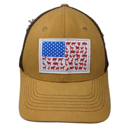 Arcadian Outfitters Trucker Hat Brown One Size Farm Animal American Flag Patch