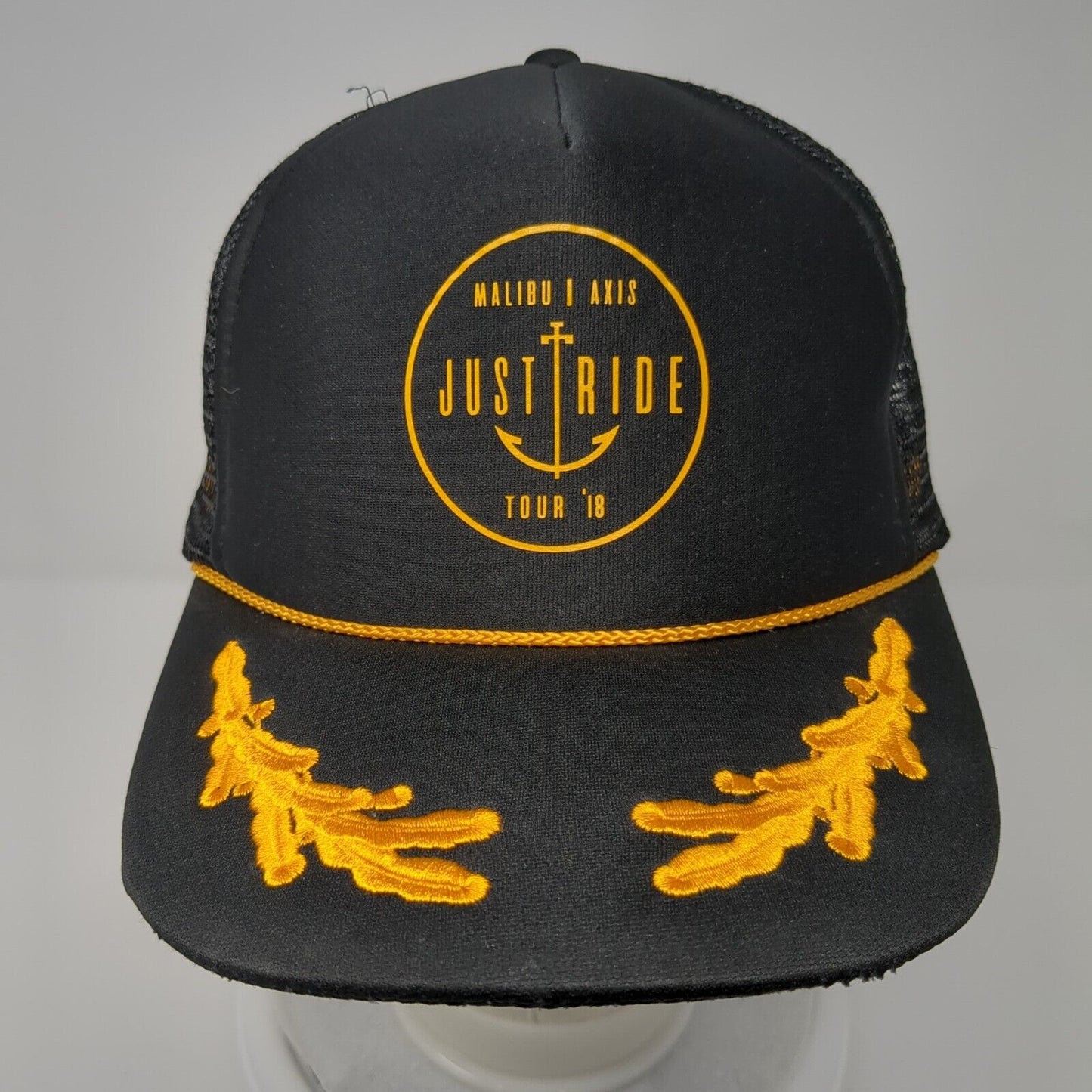 Malibu Axis Just Ride Tour '18 Rope Trucker Hat Black One Size Mesh Back