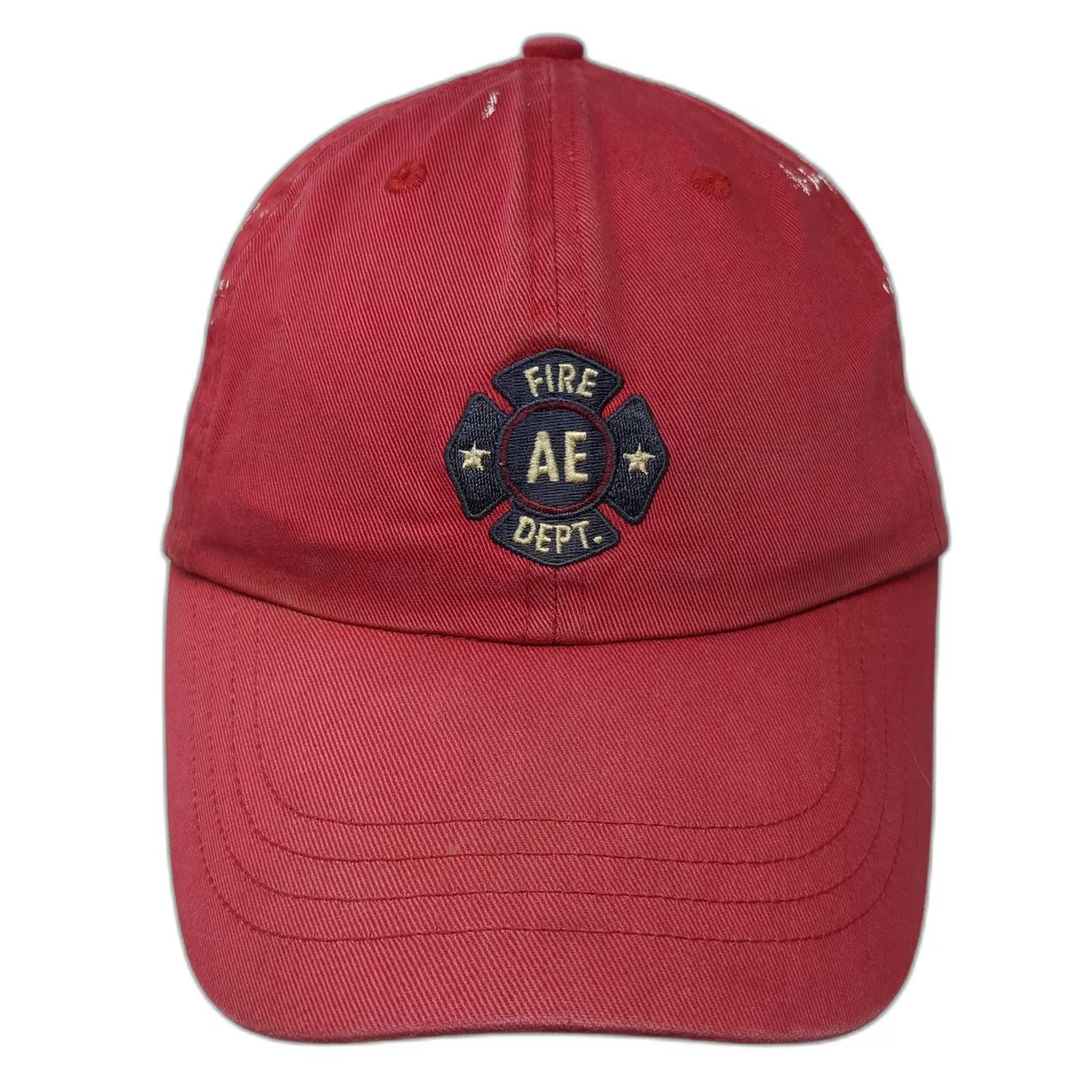 American Eagle AE Performance Red Baseball Cap Leather Strap Fire Dept Vintage