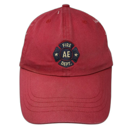 American Eagle AE Performance Red Baseball Cap Leather Strap Fire Dept Vintage