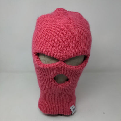 Top Headwear Women's Knit Facemask Hat Pink Patch Logo Eye Mouth Holes