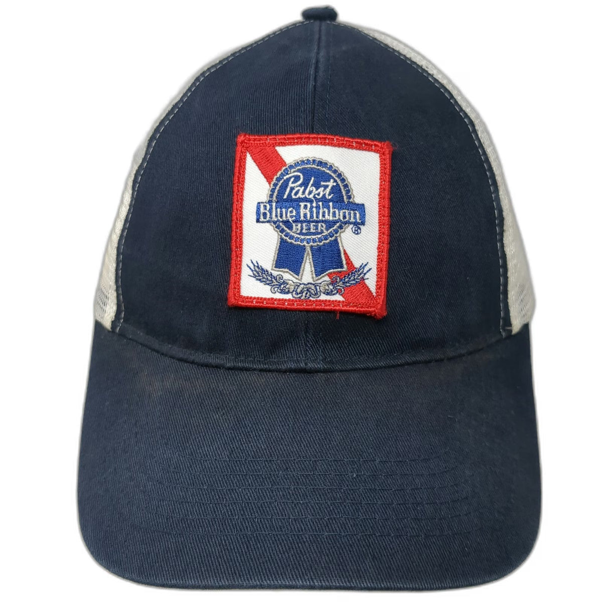 Pabst Blue Ribbon Beer Logo Patch Trucker Hat OSFM Snapback White Mesh Back PBR