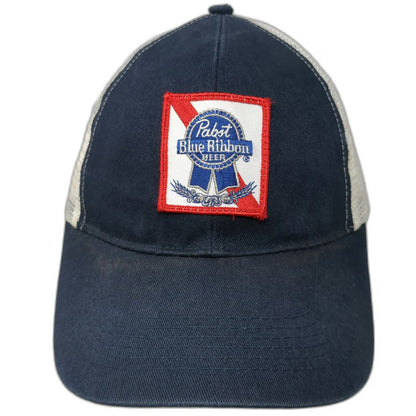 Pabst Blue Ribbon Beer Logo Patch Trucker Hat OSFM Snapback White Mesh Back PBR