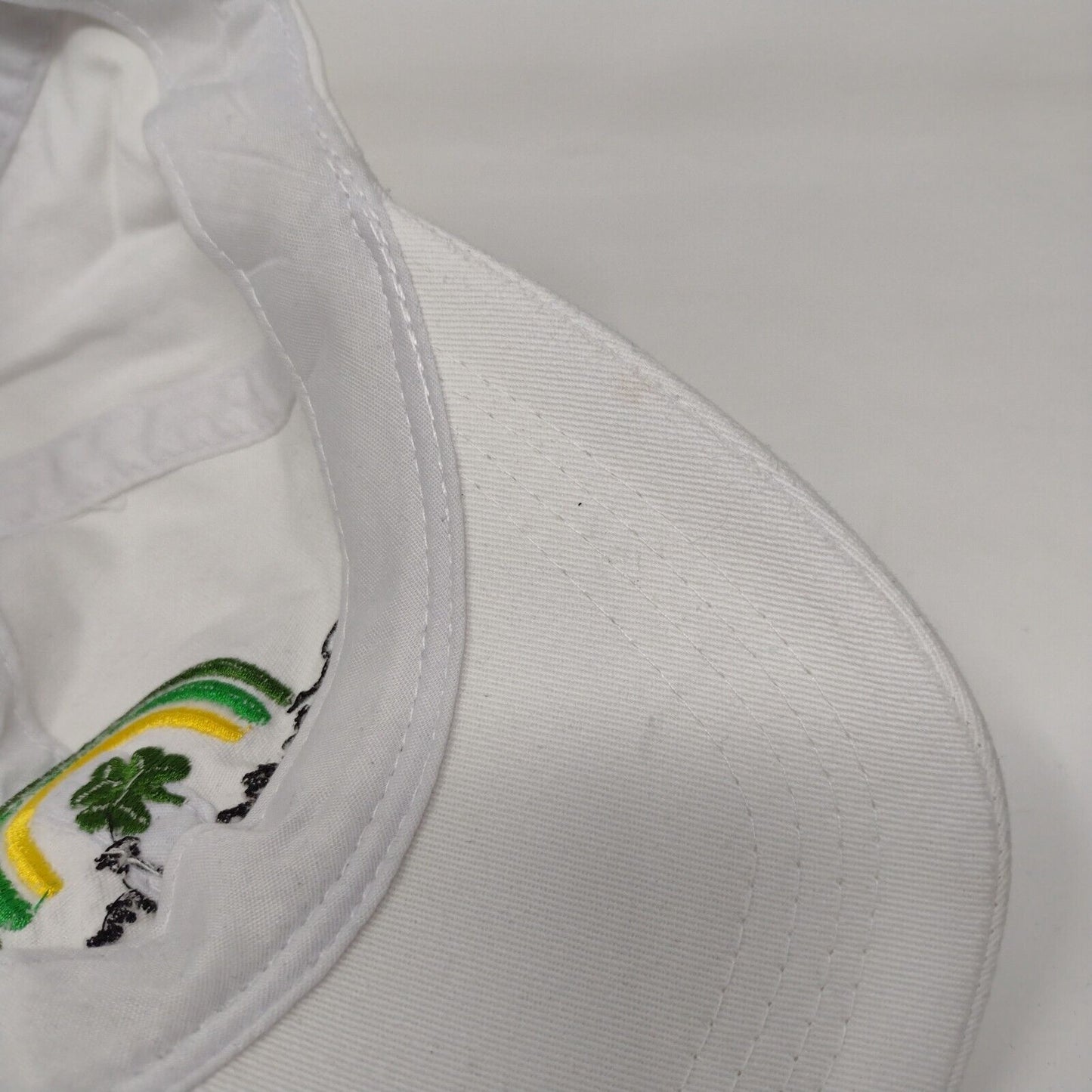 Kiss Me I'm Irish Slideback Hat White OSFM Embroidered Clover David and Young