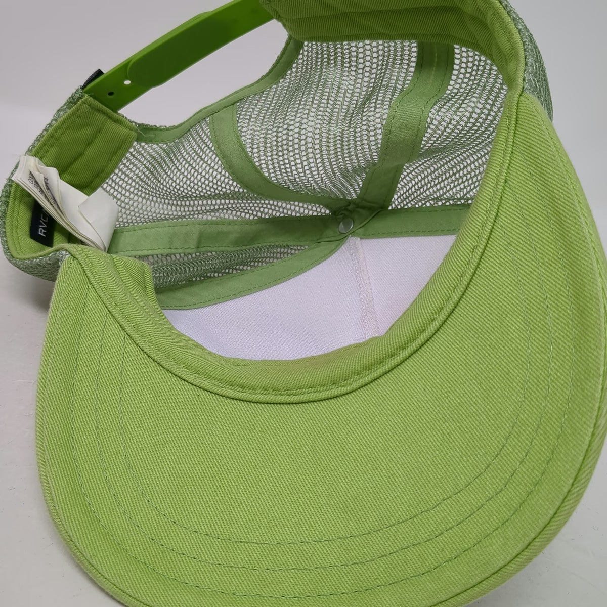 RVCA Trucker Hat Green White One Size Mesh Snapback Printed Logo Cotton Front