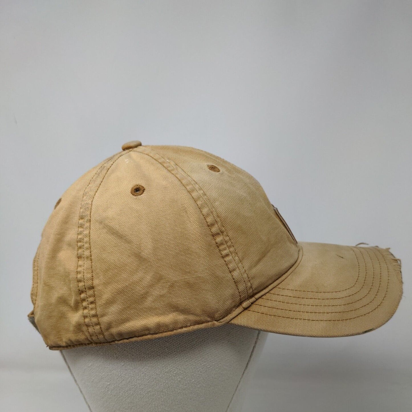 Carhartt Strapback Hat Tan One Size Embroidered Leather Patch 6 Panel