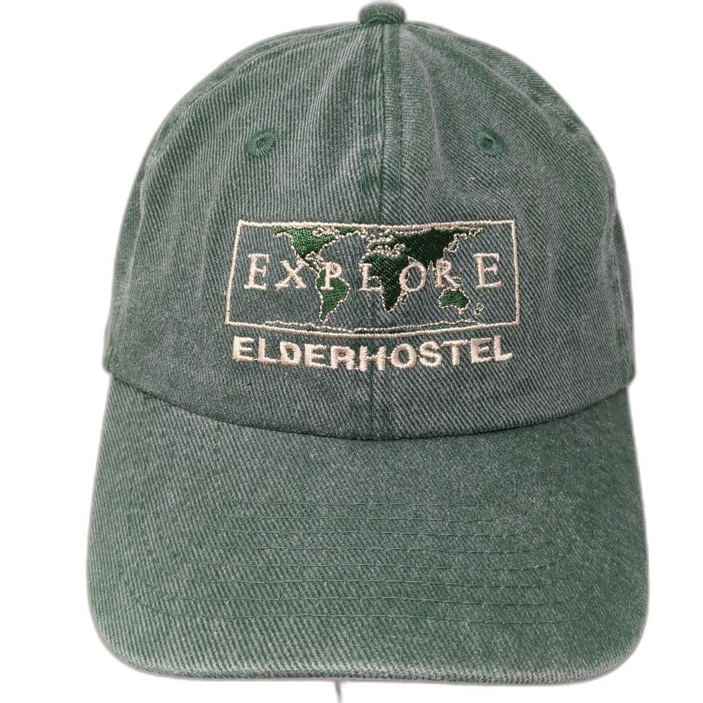 Fahrenheit Baseball Cap Green One Size Elderhostel Explore World Map Cotton Hat