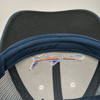 Patagonia Trucker Hat Blue One Size Mesh Back Snapback Fish Mountain Logo Hiking