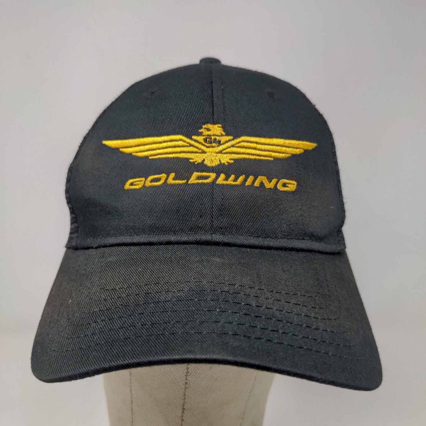 Otto Men's Snapback Mesh Back Hat Black OSFM Embroidered Gold Wing Motorcycles