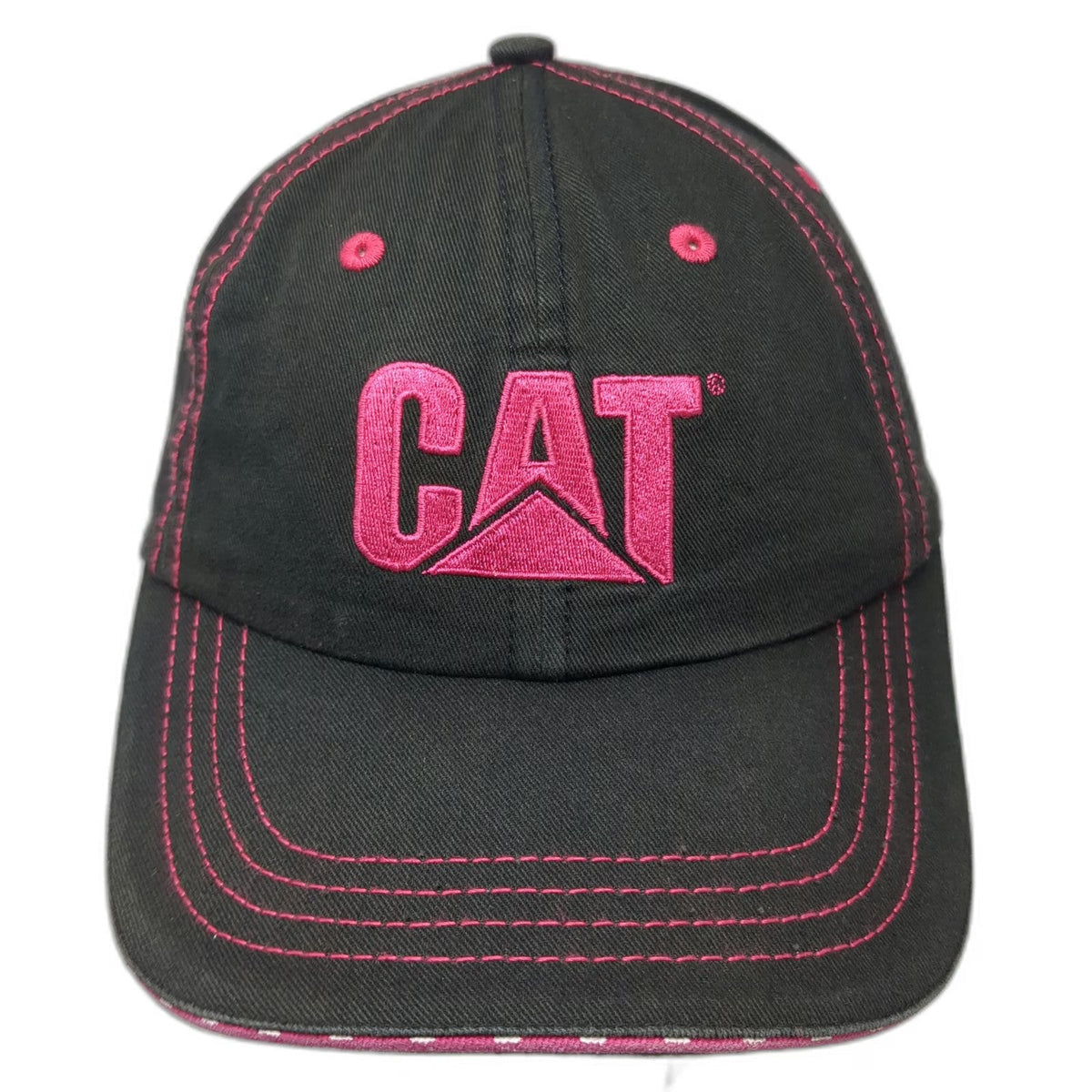 CAT Baseball Cap Black Pink OSFM Embroidered Logo Polka Dot Strap Stitching Hat