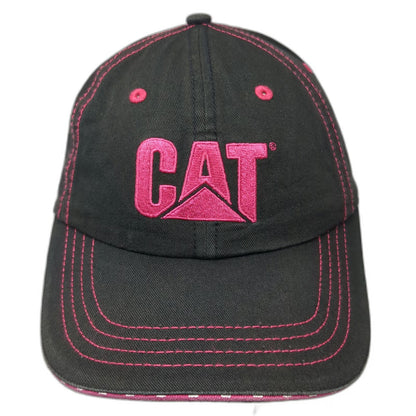 CAT Baseball Cap Black Pink OSFM Embroidered Logo Polka Dot Strap Stitching Hat