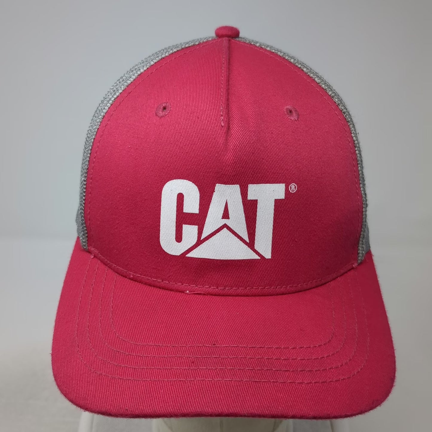 Cat Trucker Hat Pink One Size Mesh Snapback Gray White Logo Caterpillar Work