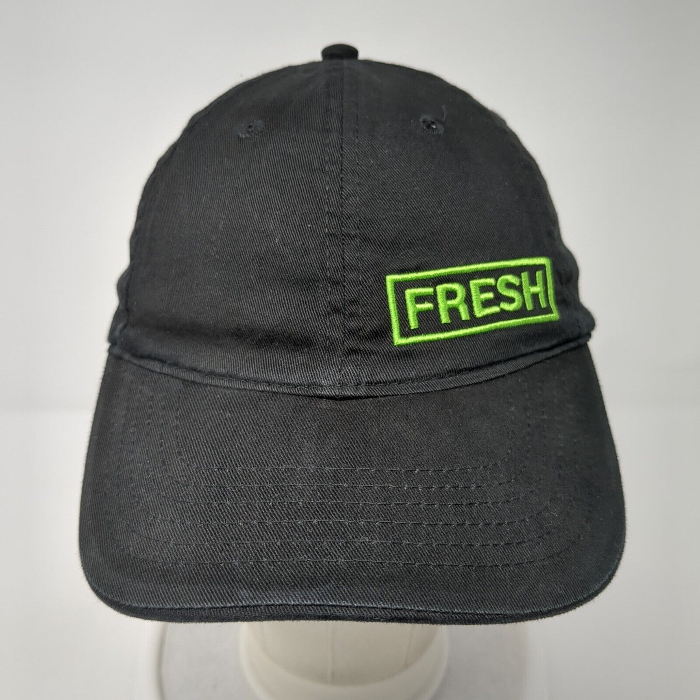 Fresh Strapback Hat Black One Size Adjustable Embroidered 6 Panel