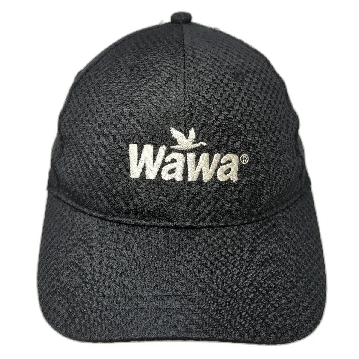 Wawa Baseball Cap Black One Size Logo Performance Mesh Strapback Curved Brim Hat