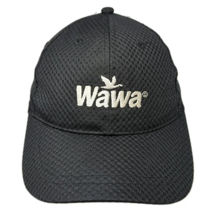 Wawa Baseball Cap Black One Size Logo Performance Mesh Strapback Curved Brim Hat