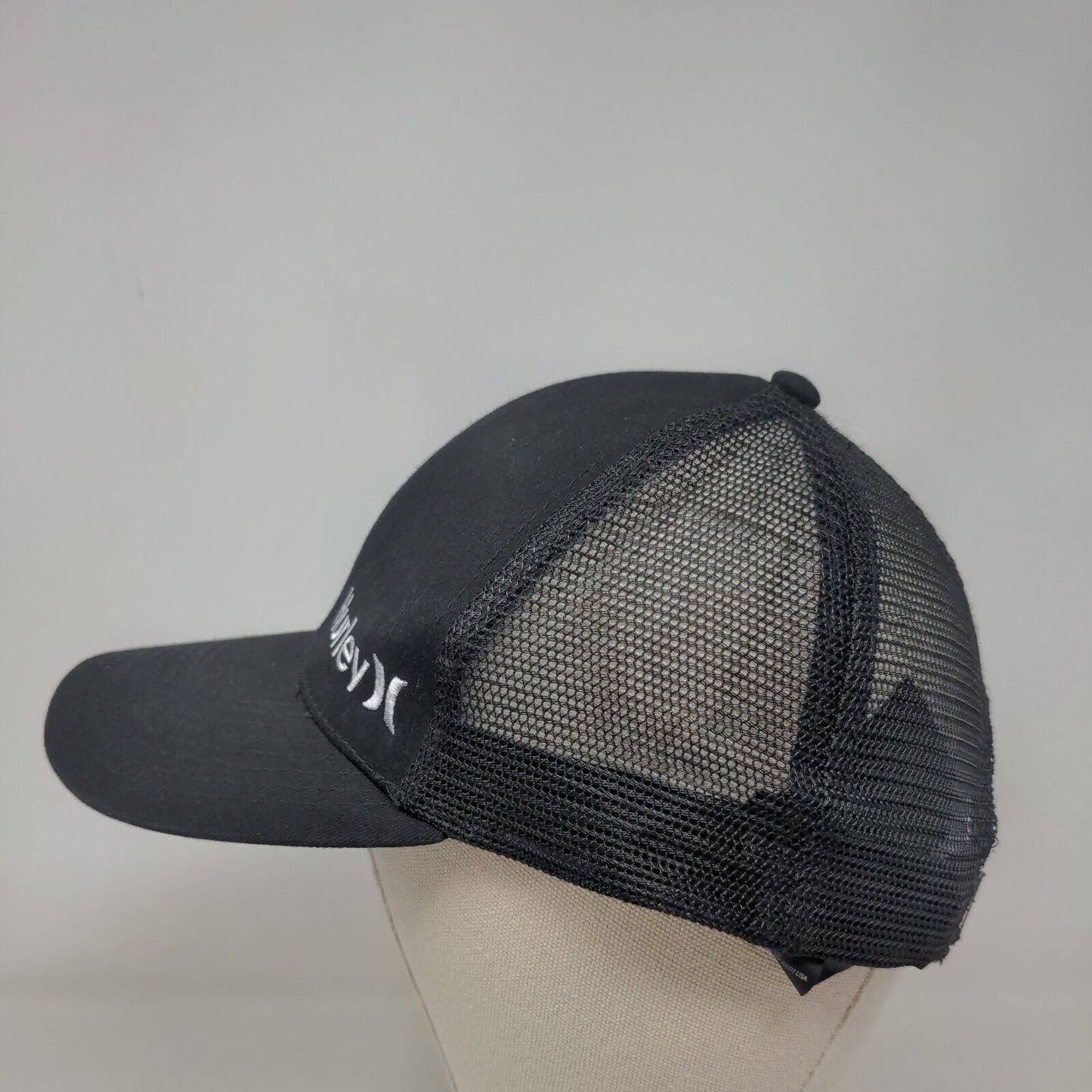 Hurley Snapback Mesh Back Trucker Hat Black One Size Embroidered
