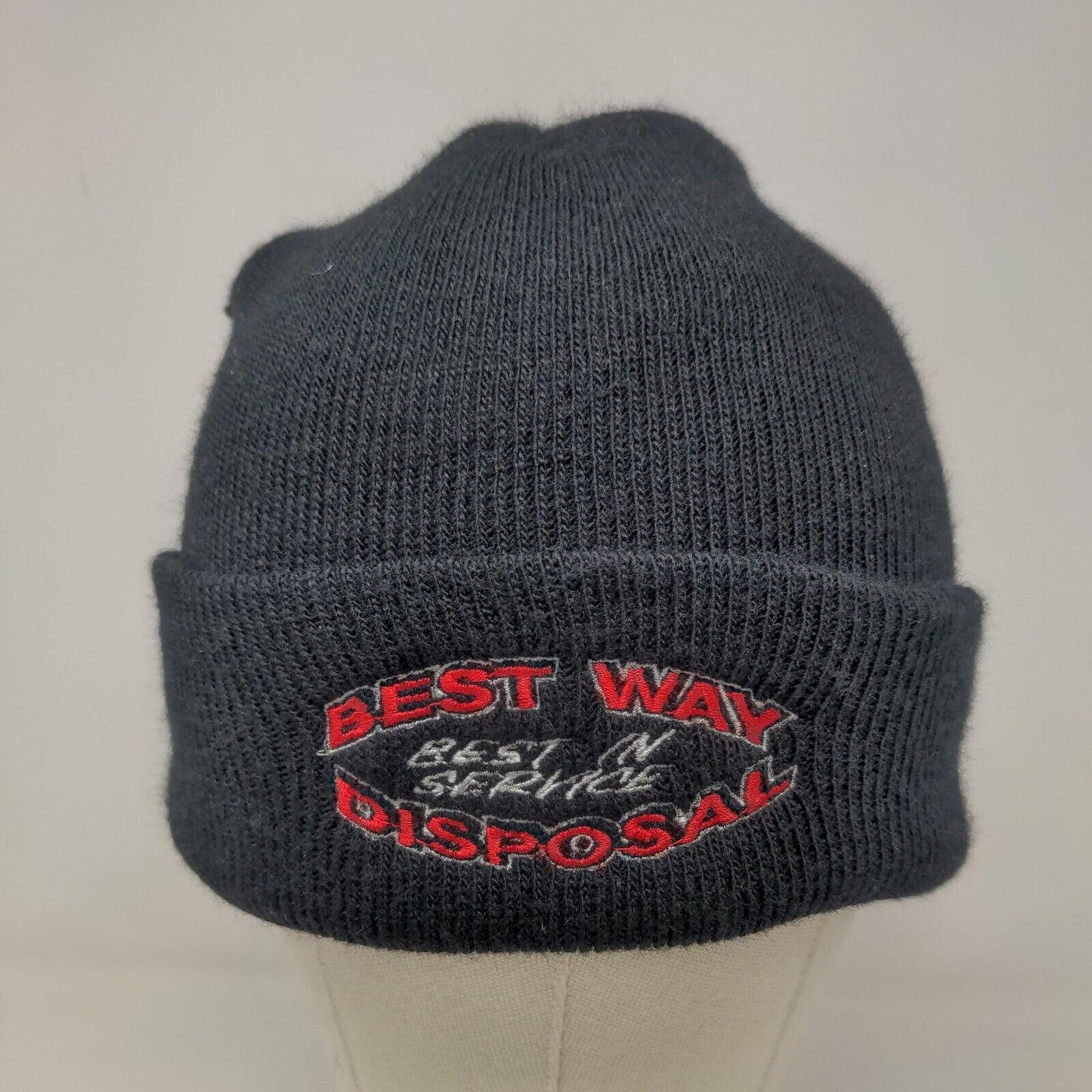 Best Way Disposal Men's Knit Beanie Hat Cap Black Embroidered Logo