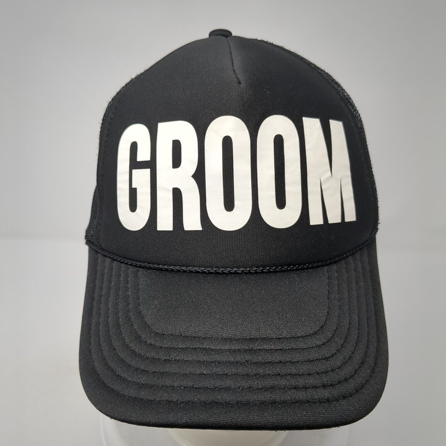 Groom Snapback Trucker Hat Black One Size Adjustable Mesh Back Rope Otto