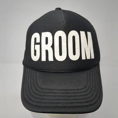 Groom Snapback Trucker Hat Black One Size Adjustable Mesh Back Rope Otto