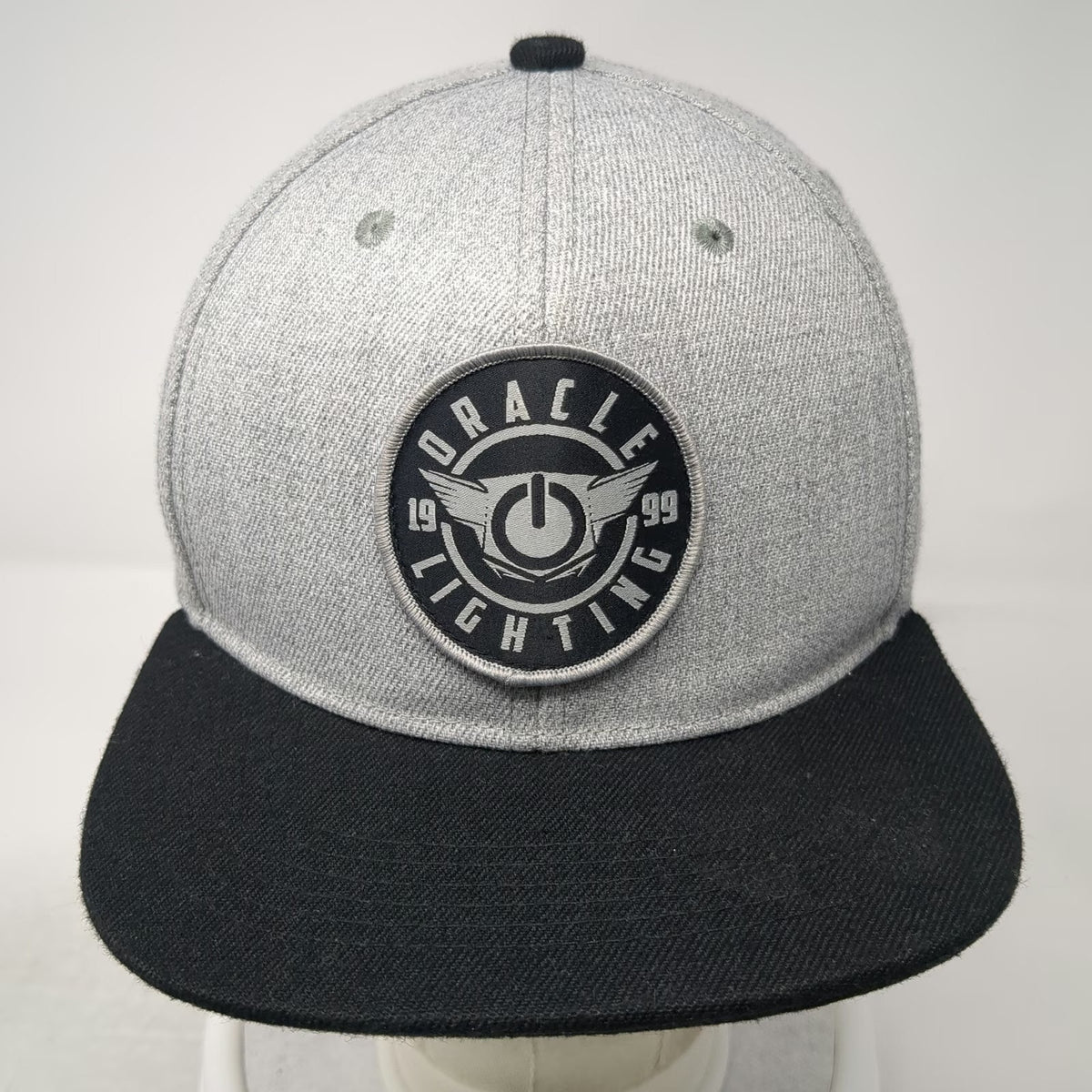 Oracle Lighting Snapback Hat Gray Black One Size Flat Brim Logo Patch Two Tone