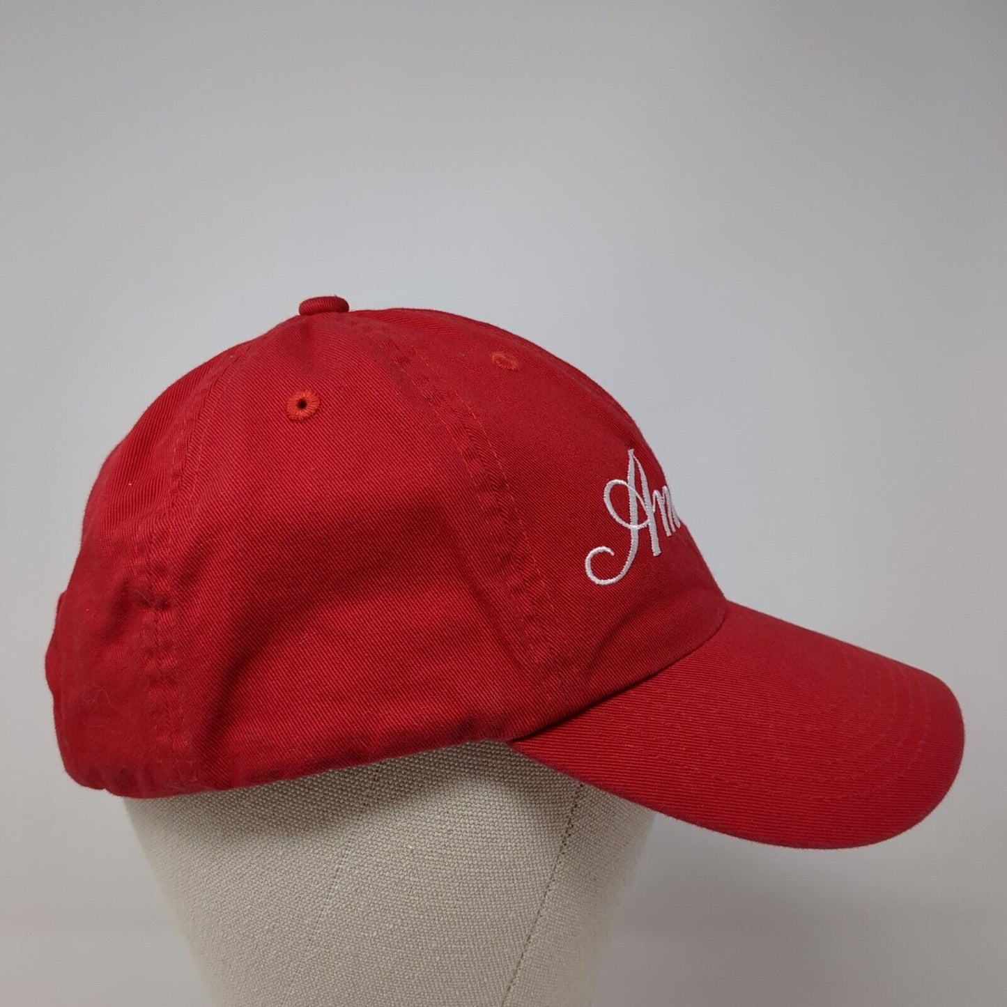 America Slideback Hat Red One Size Adjustable Embroidered Vented Holes 6 Panel