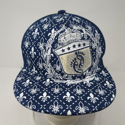 Skips Fitted Hat Blue Large Embroidered Glitter Rhinestone 6 Panel Acrylic