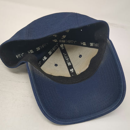 New Era Baseball Cap Blue M Petersen Globe Logo 39THIRTY Stretch Fit Hat