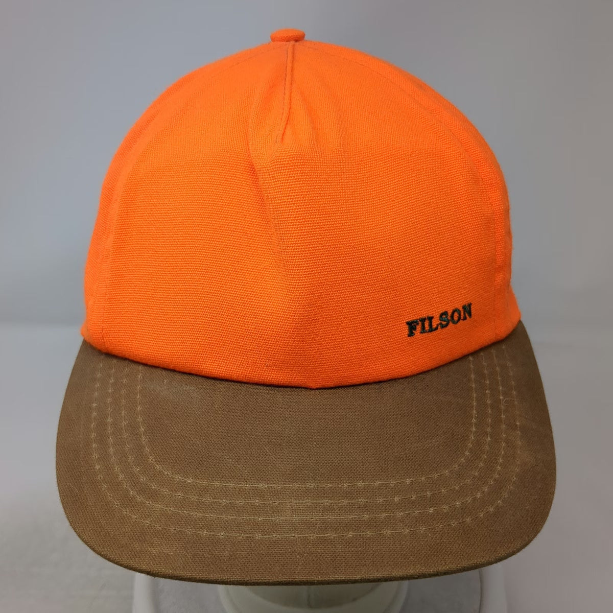 Filson 5 Panel Orange Hat Leather Strapback USA Made Brown Brim Outdoor Vintage