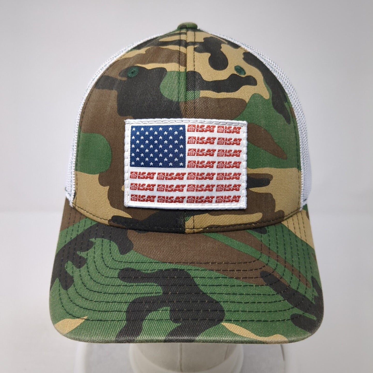 ISAT USA Flag Snapback Trucker Hat Multicolor OS Mesh Back Patriotic Richardson