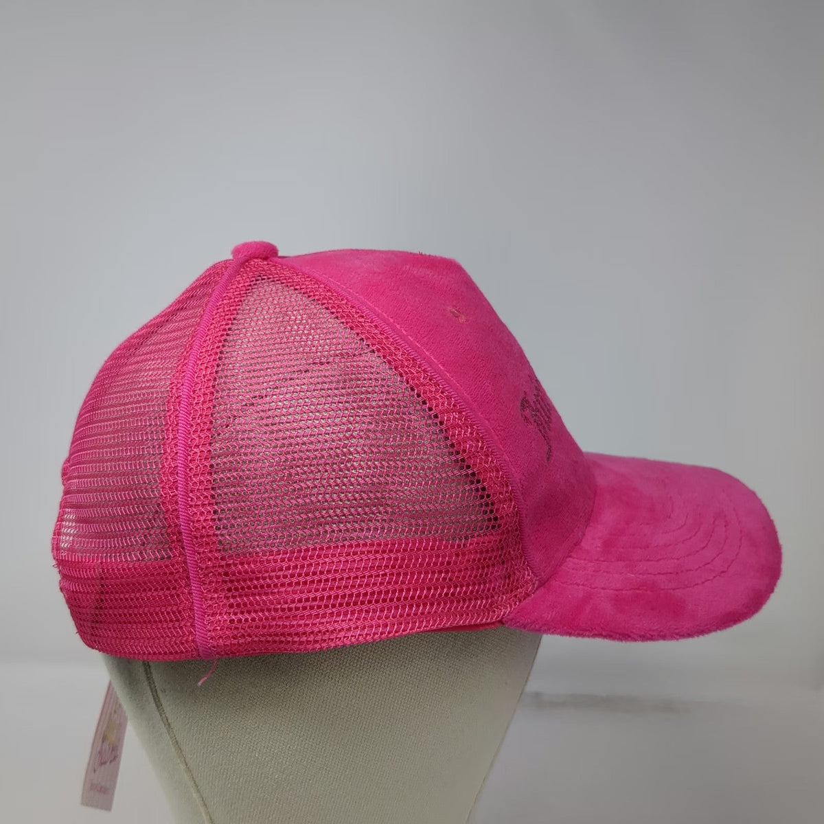 Juicy Couture Trucker Hat Pink One Size Velour Rhinestone Logo Snapback