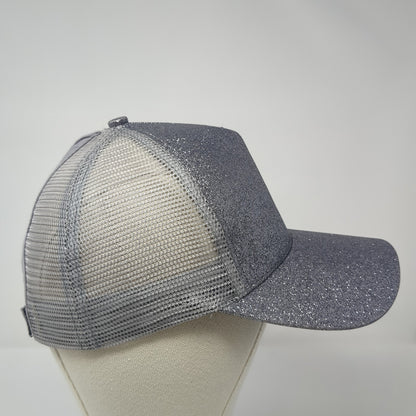 Glitter Ponytail Trucker Hat Gray OS Adjustable Lightweight Mesh Back Blank