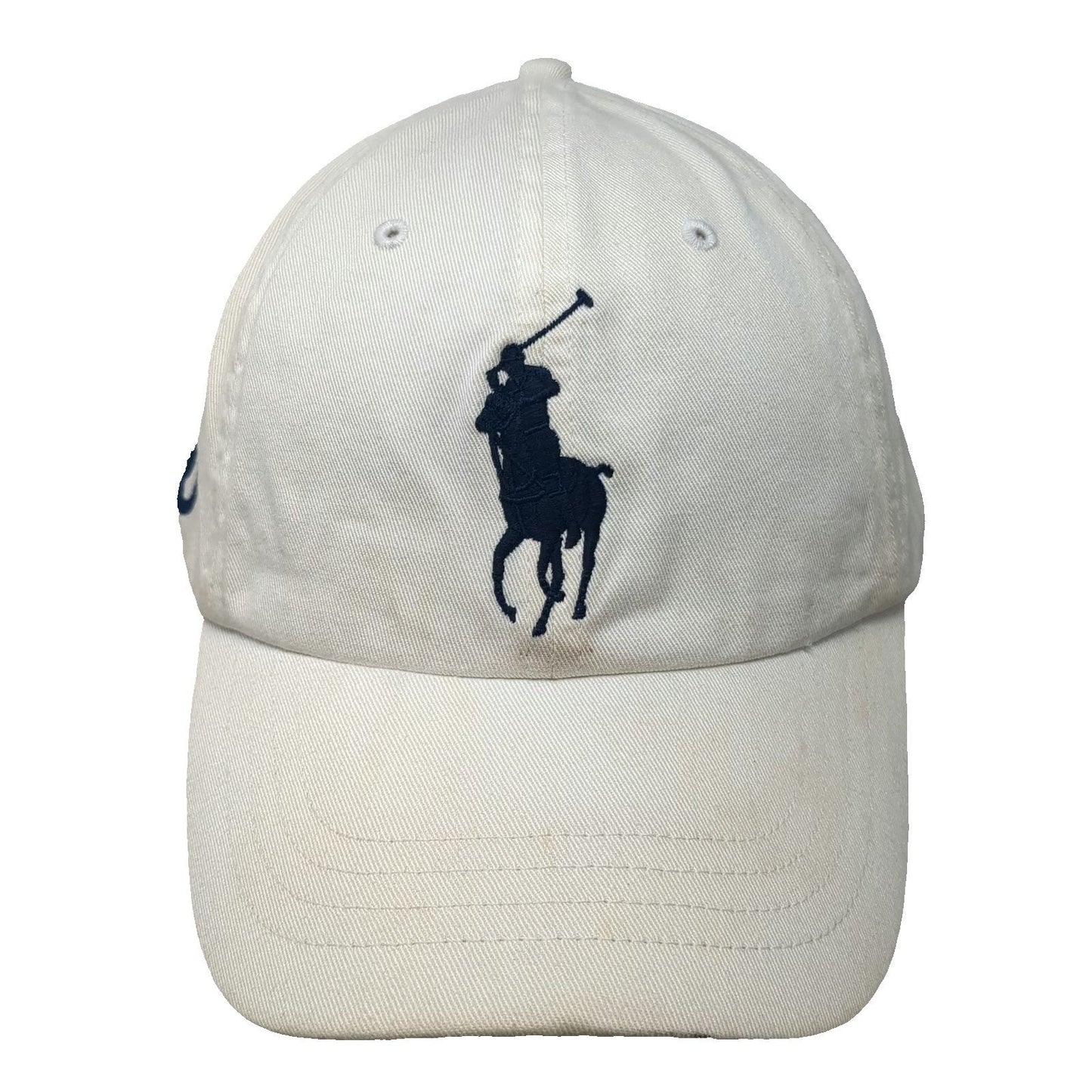 Polo Ralph Lauren Baseball Cap White Blue Brown One Size Big Pony Leather Hat