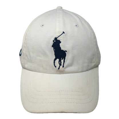 Polo Ralph Lauren Baseball Cap White Blue Brown One Size Big Pony Leather Hat