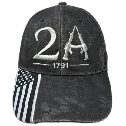 Baseball Cap Black Gray White One Size 2nd Amendment 1791 American Flag Camo Hat