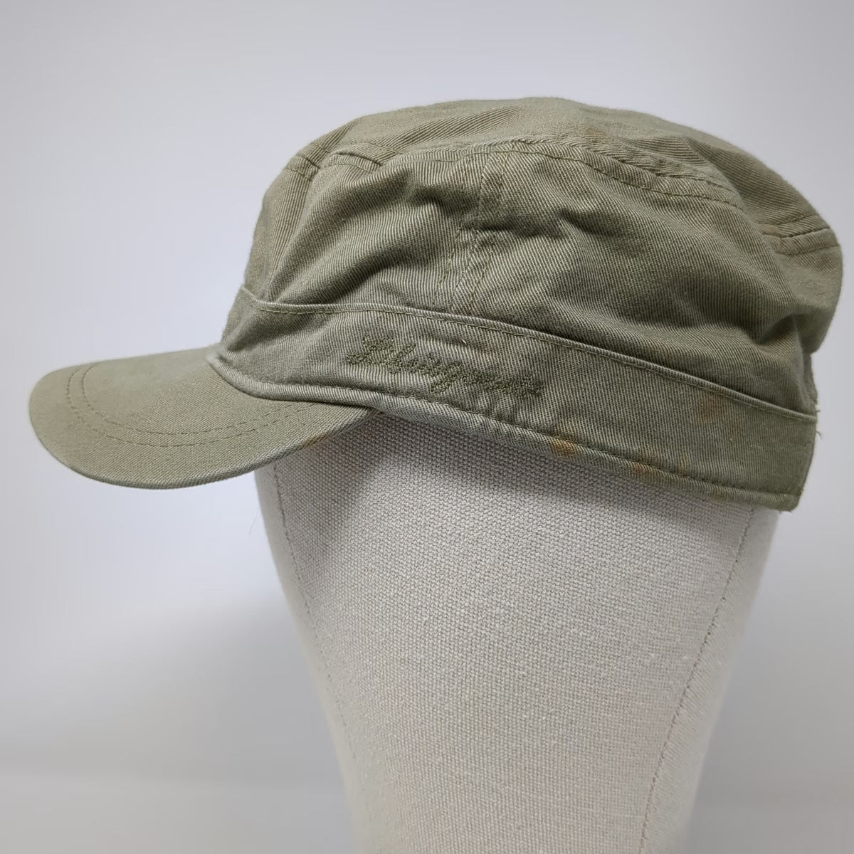 Life is Good Army Cap Green One Size Hat Embroidered Flowers Floral Lining Strap