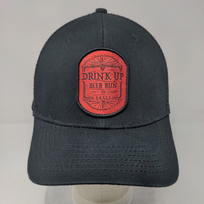 Drink Up Beer Run Patch Snapback Trucker Hat Black OSFM Mesh Back