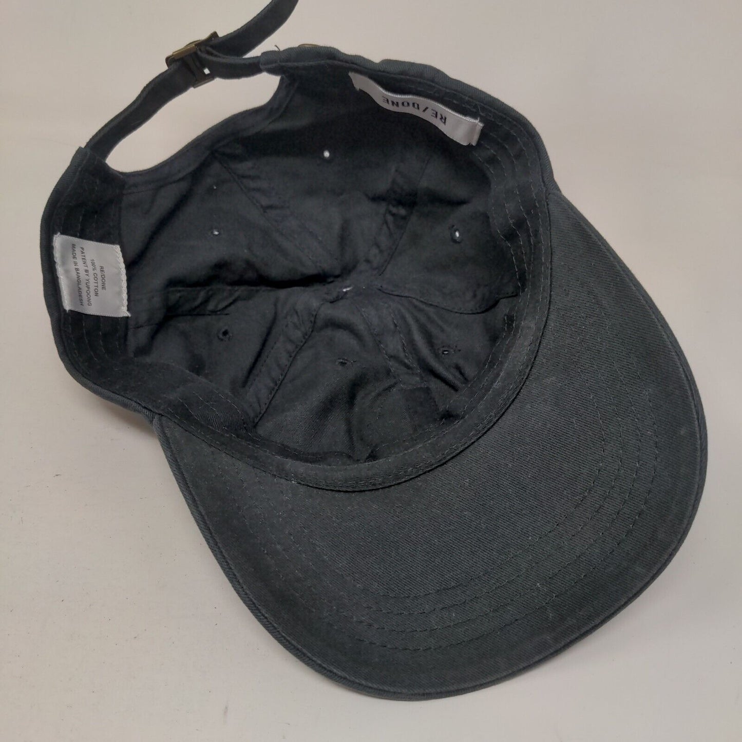 Re/Done Slideback Hat Black Embroidered Lips Logo 100% Cotton Adjustable