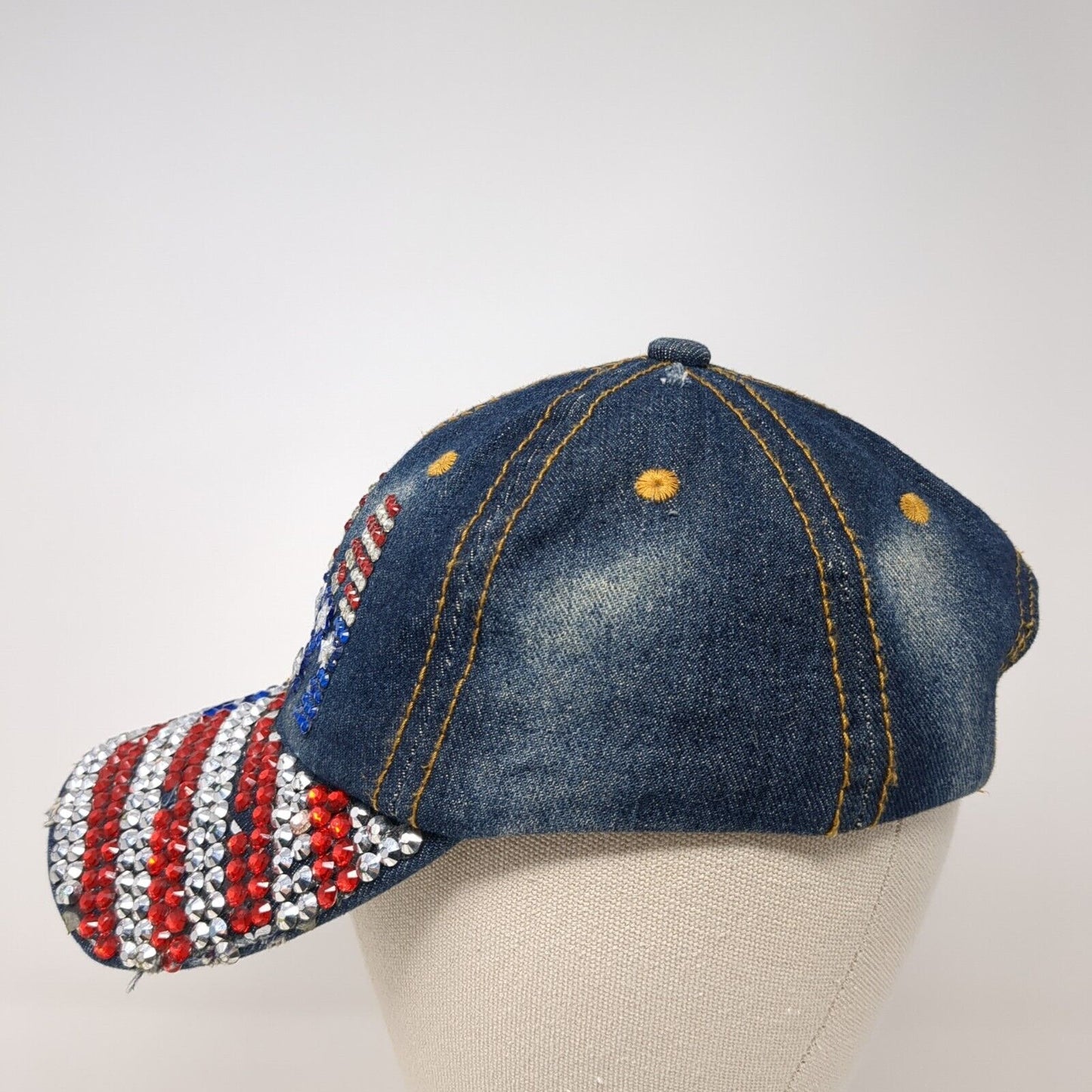 USA Bling Slideback Hat Multi One Size Adjustable Denim Rhinestone