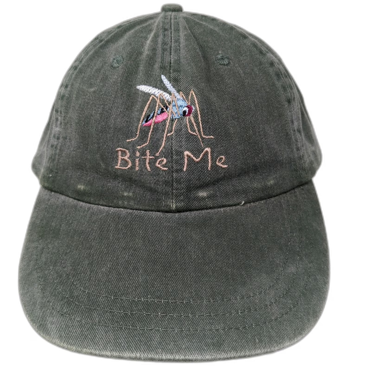 Zkapz Baseball Cap Green One Size Bite Me Mosquito Embroidered Leather Strap Hat