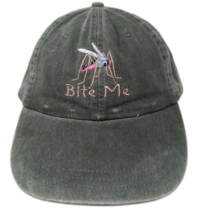 Zkapz Baseball Cap Green One Size Bite Me Mosquito Embroidered Leather Strap Hat