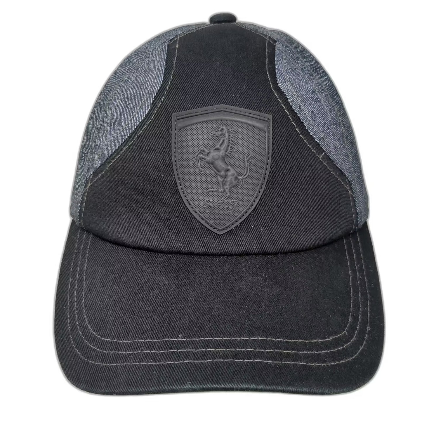Puma Ferrari Black Gray Baseball Cap Hat OS Adjustable Shield Logo Red Brim