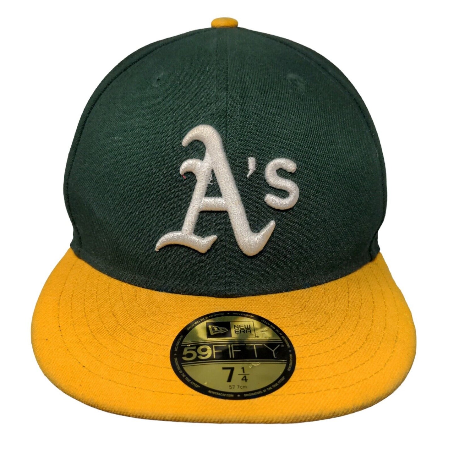 Oakland A's Fitted Hat Green Yellow Size 7 1/4 New Era 59 Fifty Embroidered MLB