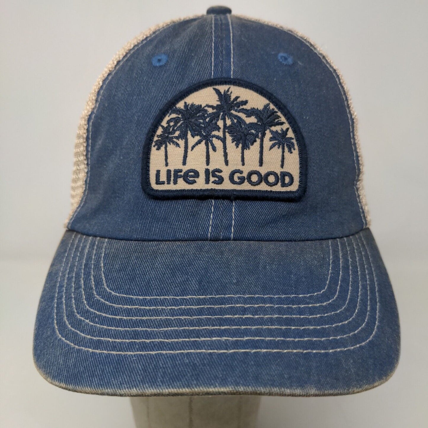 Life is Good Women's Snapback Mesh Back Hat Blue Adjustable Embroidered Logo