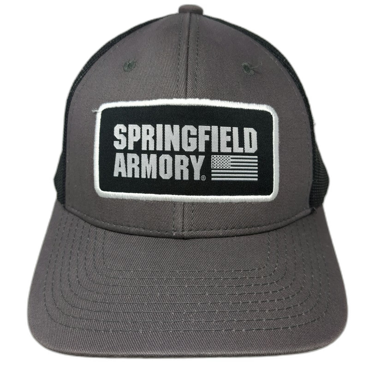 Springfield Armory Trucker Hat Gray One Size Mesh Back Snapback US Flag Patch