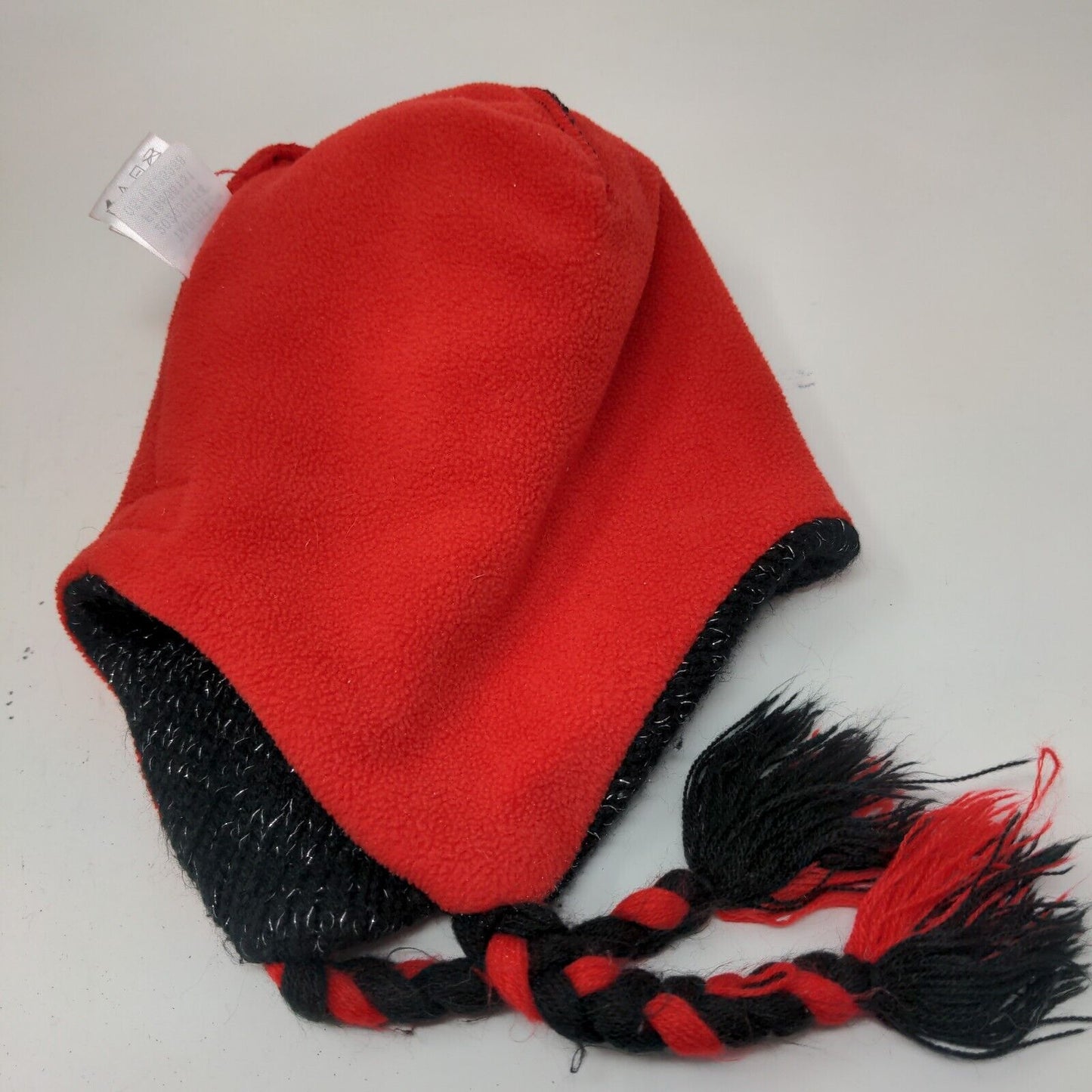 Disney Girls Knit Beanie Cap Black Red Size 4-16 Ear Flaps Fleece Lined