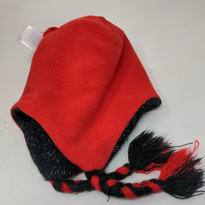 Disney Girls Knit Beanie Cap Black Red Size 4-16 Ear Flaps Fleece Lined